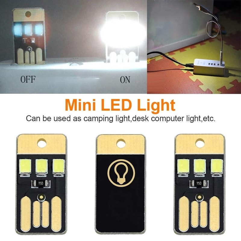 Portable USB LED Keychain Night Light 10pcs Mini Pocket Card Lamp For Travel Camping Emergency 6