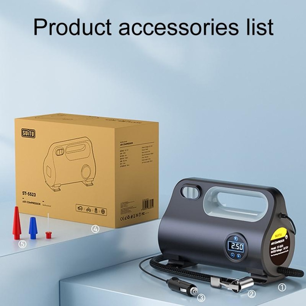 Portable Car Tire Inflator Air Compressor Pump with Auto Shutoff & LED Light