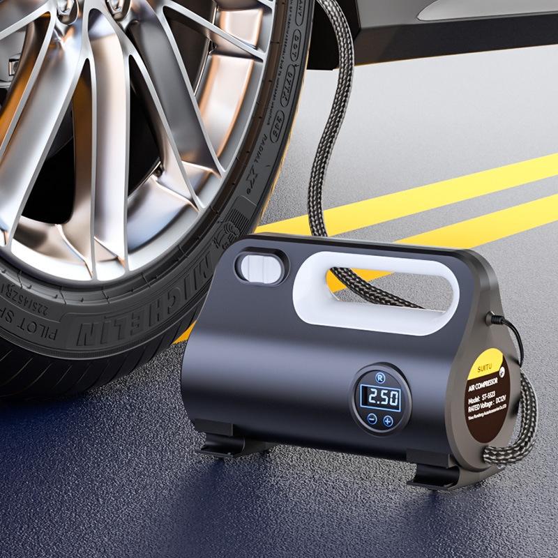 Portable Car Tire Inflator Air Compressor Pump with Auto Shutoff & LED Light