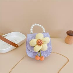kids princess crossbody bag cartoon flower pearl coin purse cute pu leather gift bag for girls