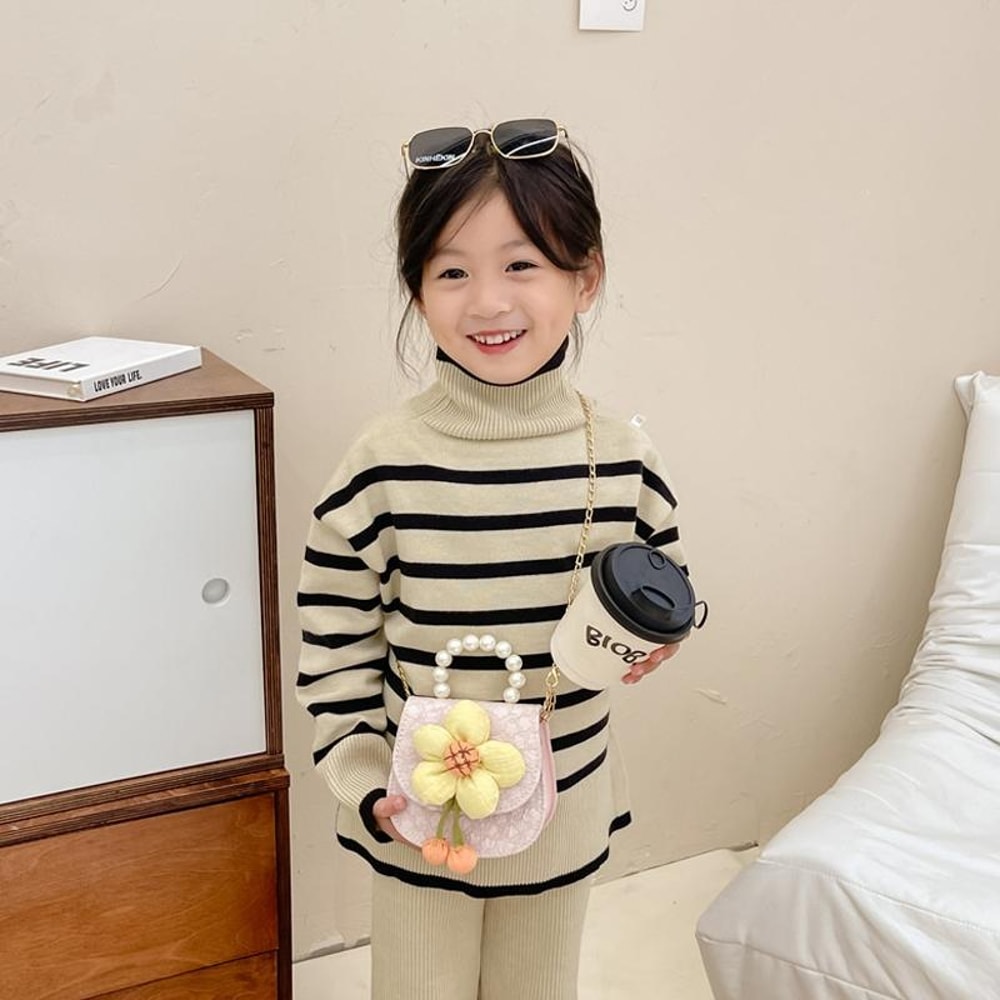 Kids Princess Crossbody Bag Cartoon Flower Pearl Coin Purse Cute PU Leather Gift Bag for Girls