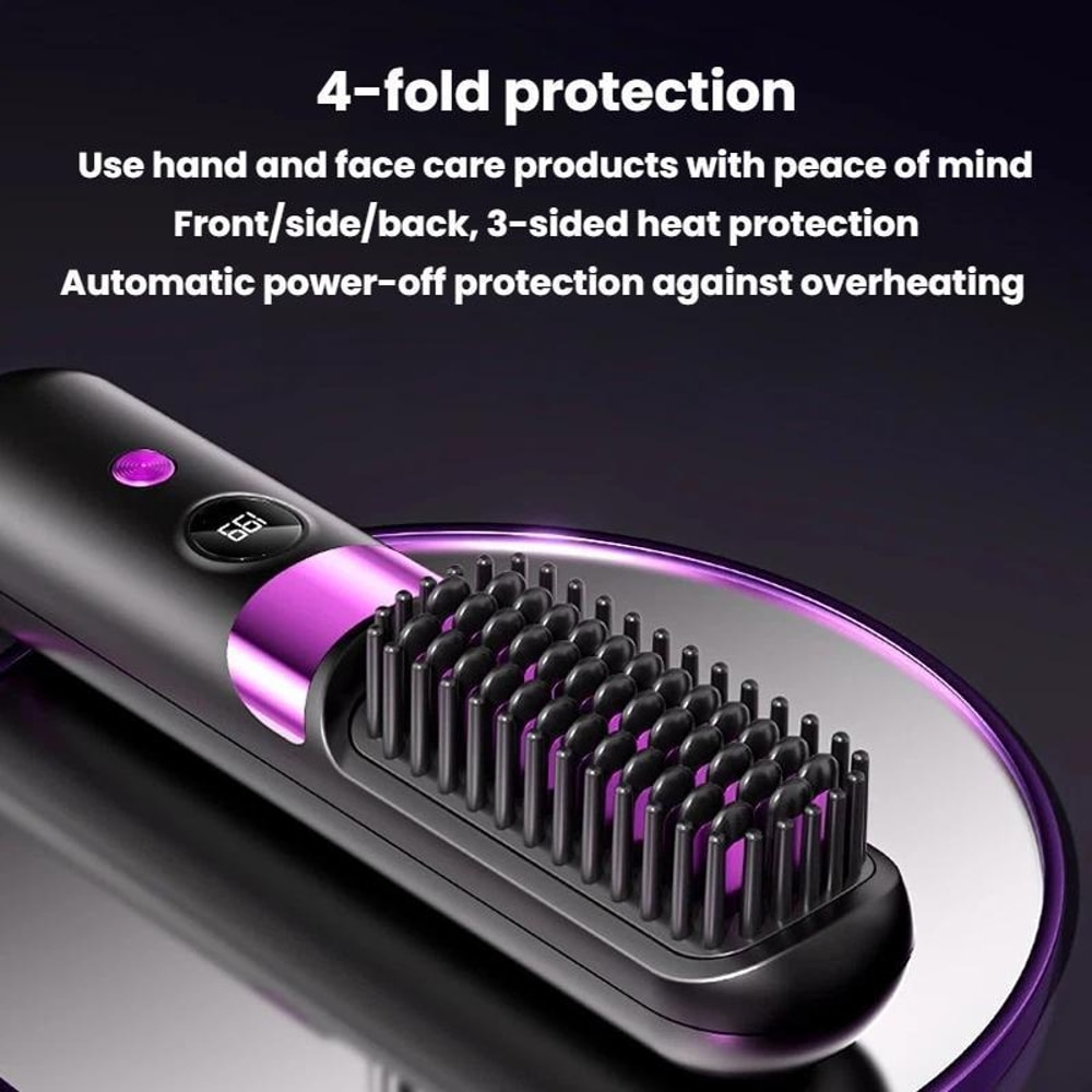 Cordless Hair Straightening Brush with Digital Display & Negative Ion Hair Care
