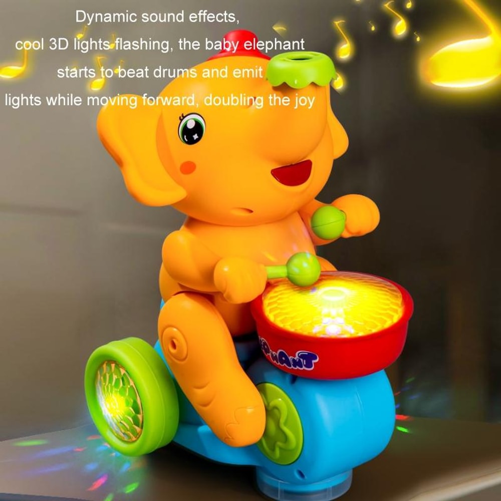 Electric Elephant Ball Blowing Drumming Toy Car with Lights and Sound for Kids