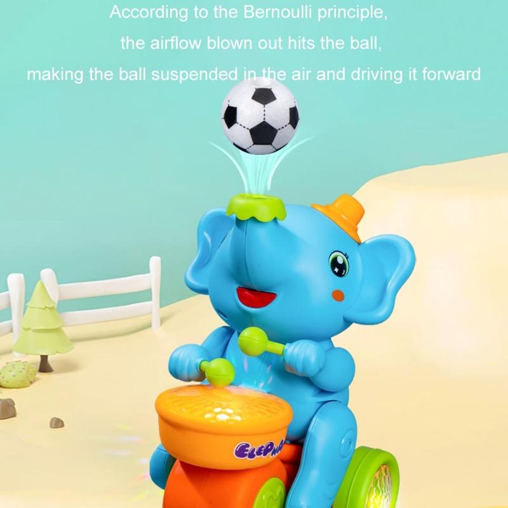 Electric Elephant Ball Blowing Drumming Toy Car with Lights and Sound for Kids