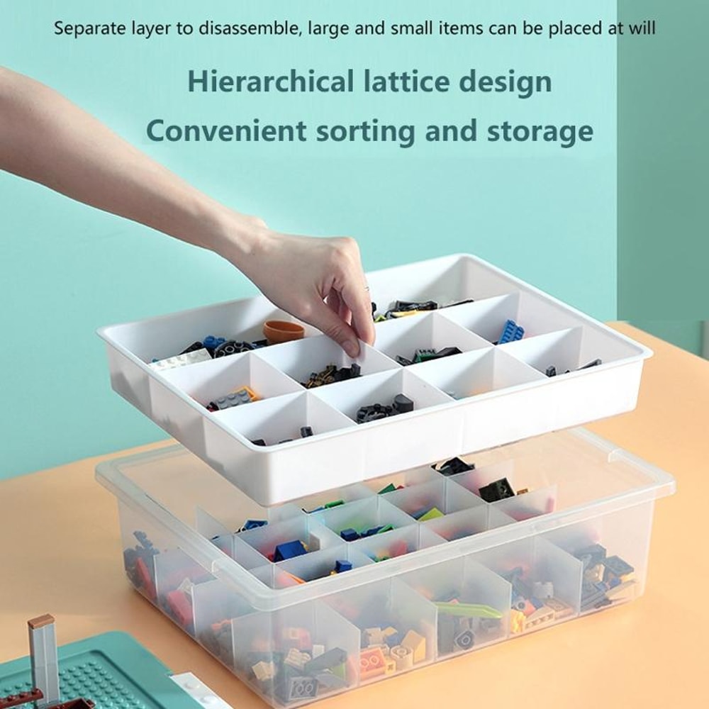 Children Building Blocks Storage Box Organizer with Transparent Dustproof Lid