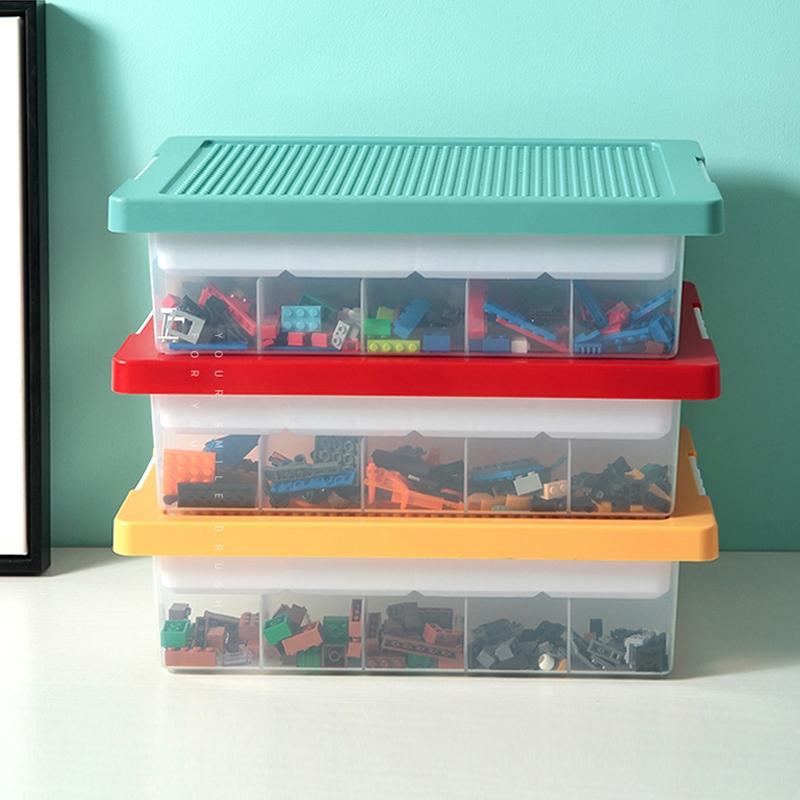 Children Building Blocks Storage Box Organizer with Transparent Dustproof Lid