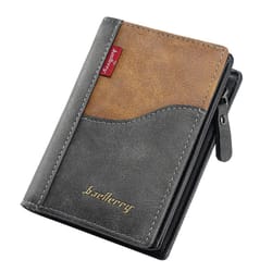 vintage contrast zip men compact wallet with coin pocket & multi card holder