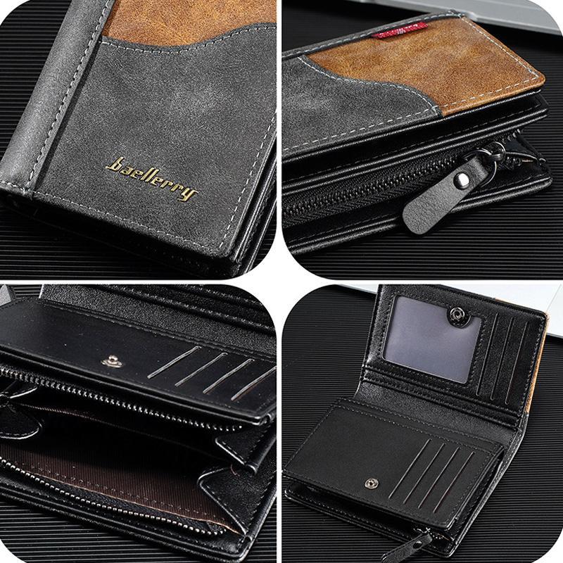 Vintage Contrast Zip Men Compact Wallet With Coin Pocket Multi Card Holder 3