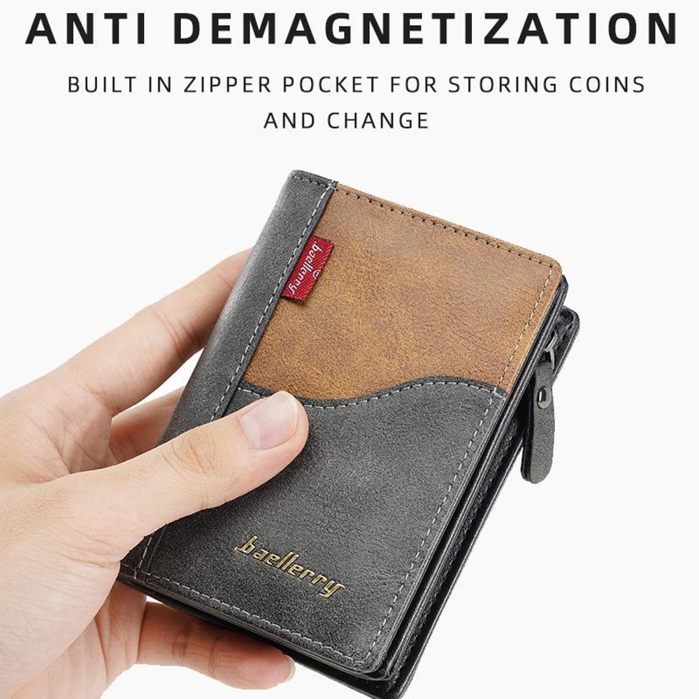 Vintage Contrast Zip Men Compact Wallet With Coin Pocket Multi Card Holder 4