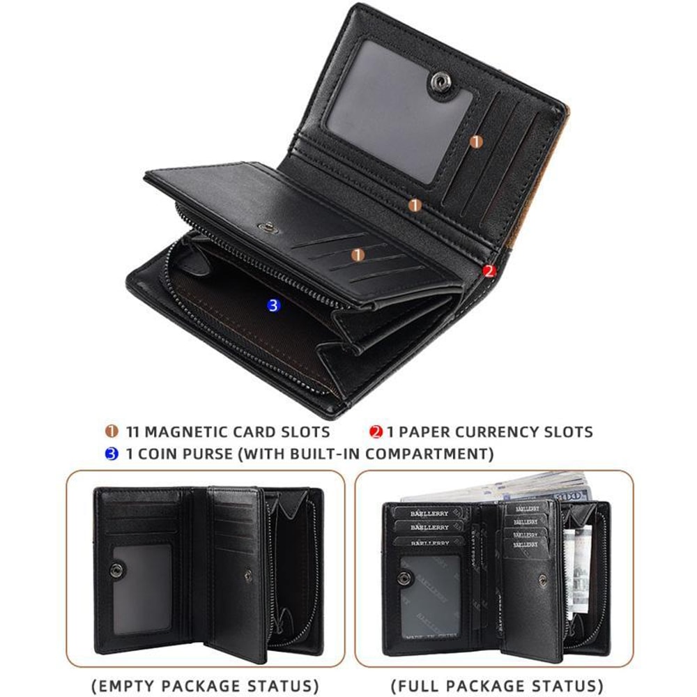 Vintage Contrast Zip Men Compact Wallet With Coin Pocket Multi Card Holder 5