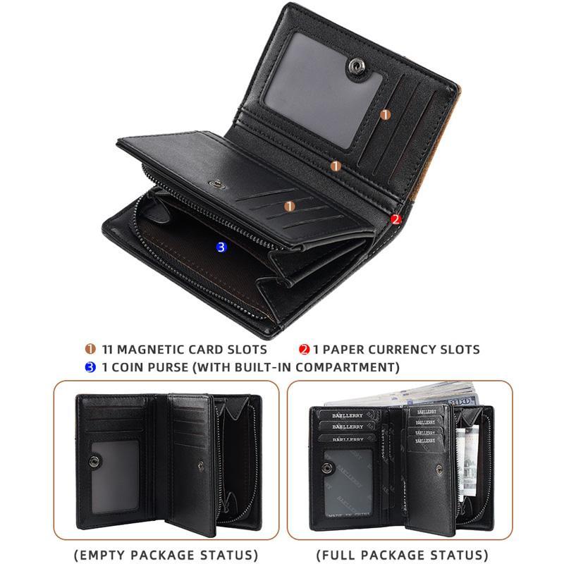 Vintage Contrast Zip Men Compact Wallet With Coin Pocket Multi Card Holder 5