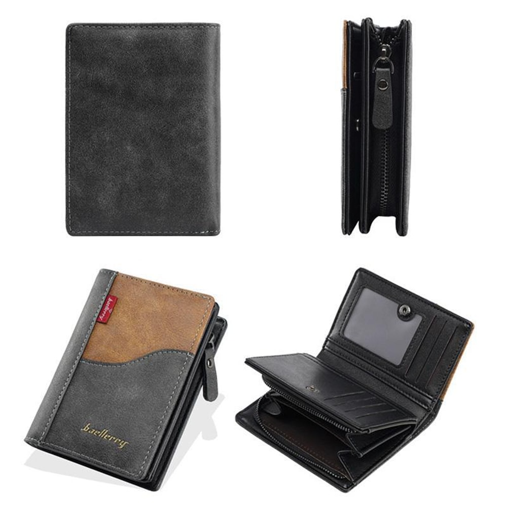 Vintage Contrast Zip Men Compact Wallet With Coin Pocket Multi Card Holder 6