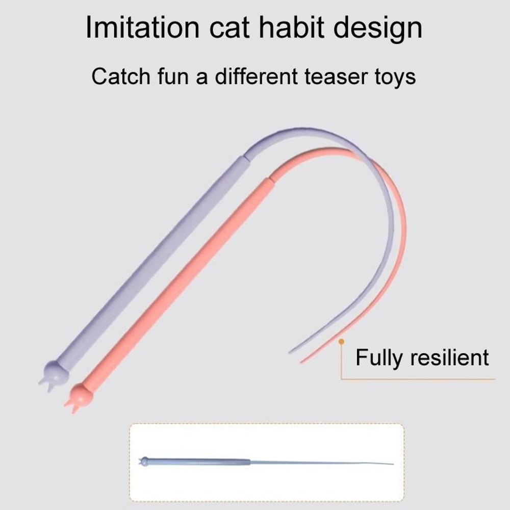 Mouse Tail Cat Teaser Wand Silicone Interactive Toy Cat Enrichment Stick Pink 3