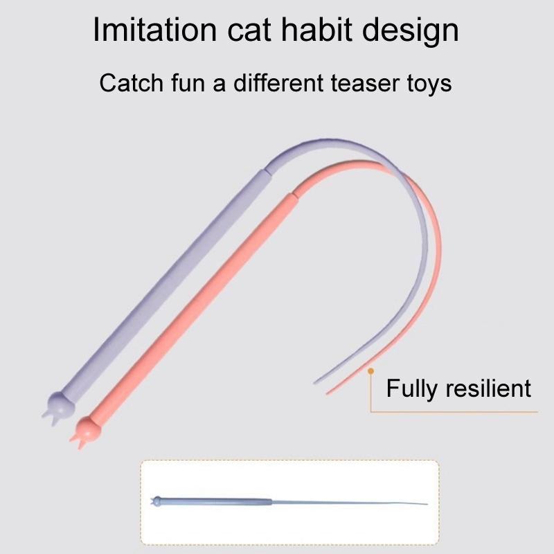 Mouse Tail Cat Teaser Wand Silicone Interactive Toy Cat Enrichment Stick Pink 3