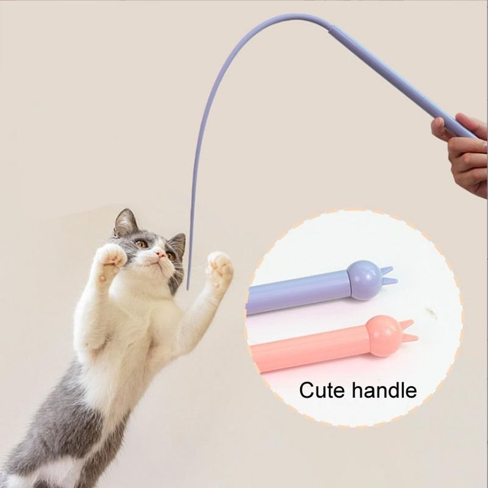 Mouse Tail Cat Teaser Wand Silicone Interactive Toy Cat Enrichment Stick Pink 5