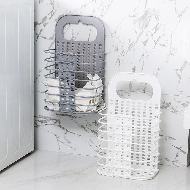 Perforation-Free Wall Mounted Folding Laundry Hamper & Storage Basket for Bathroom Organization