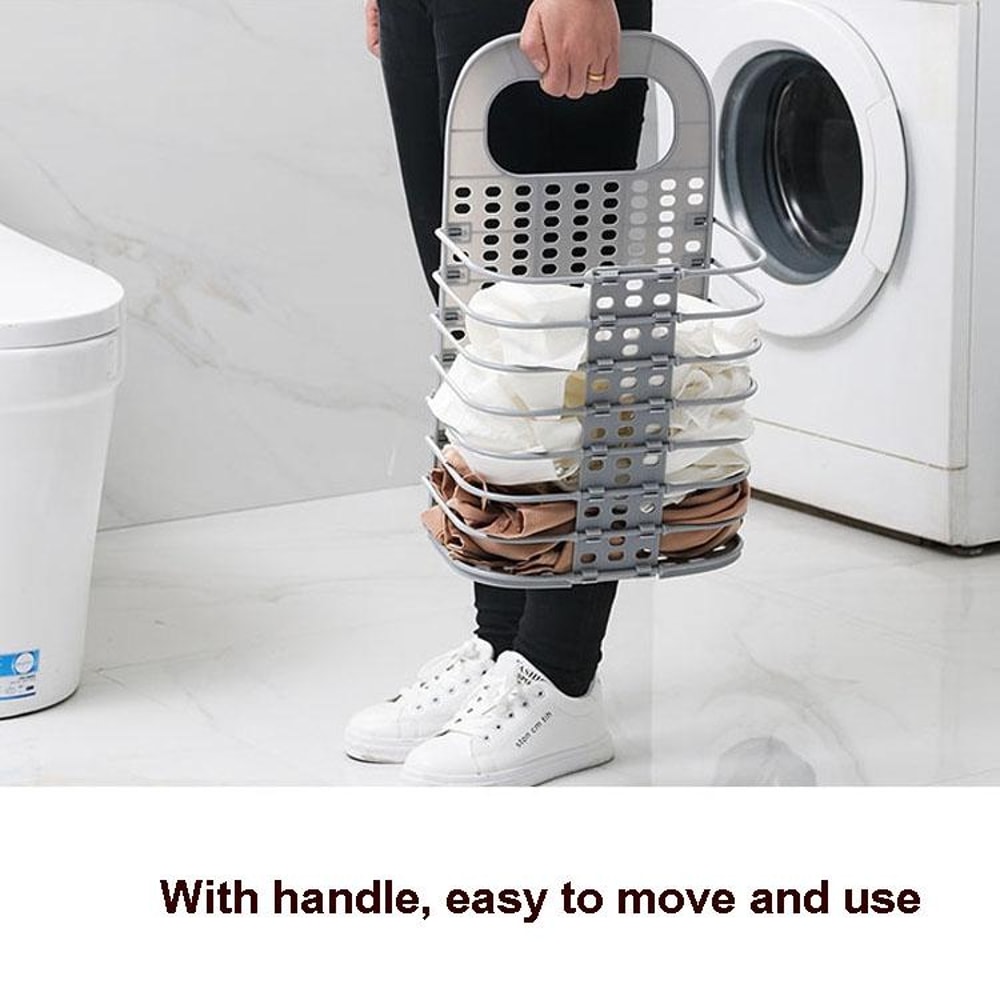 Perforation-Free Wall Mounted Folding Laundry Hamper & Storage Basket for Bathroom Organization