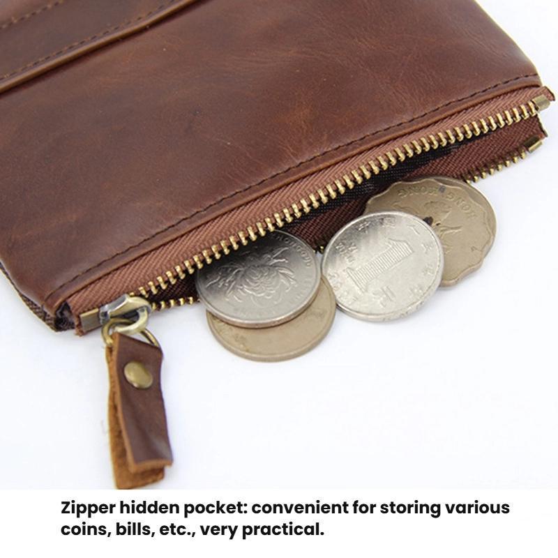 RFID Blocking Leather Wallet for Men with Double Zipper Slim Bifold Card Holder