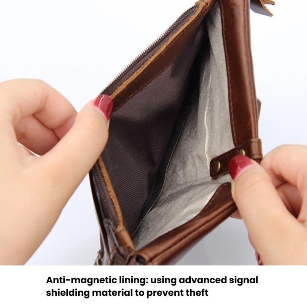 RFID Blocking Leather Wallet for Men with Double Zipper Slim Bifold Card Holder