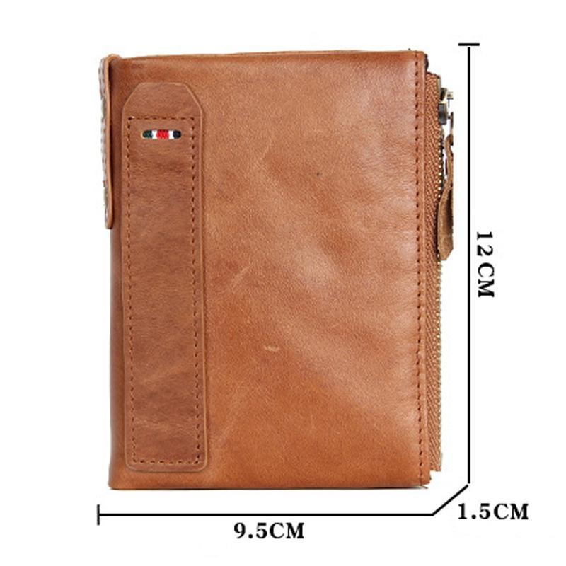 RFID Blocking Leather Wallet for Men with Double Zipper Slim Bifold Card Holder