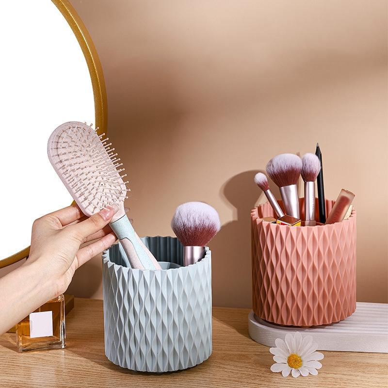 360 Degree Rotating Makeup Organizer Desktop Storage Brush Holder With Compartments 1