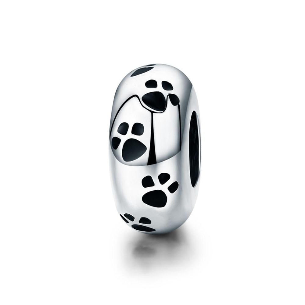 Sterling Silver Paw Print Charm Bead For Pet Lover DIY Bracelets 0