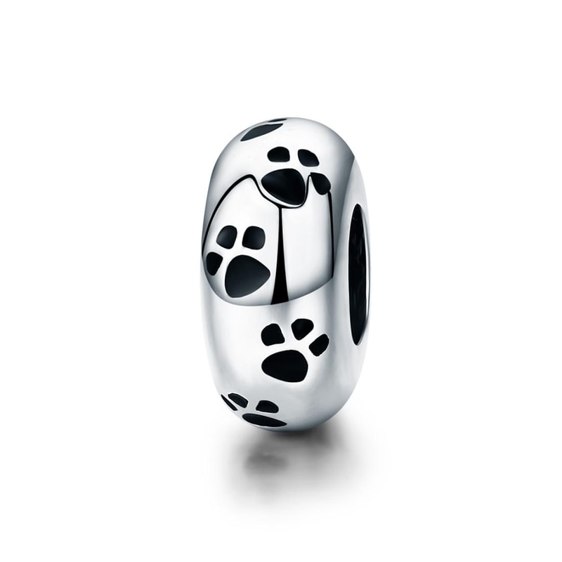 Sterling Silver Paw Print Charm Bead For Pet Lover DIY Bracelets 0