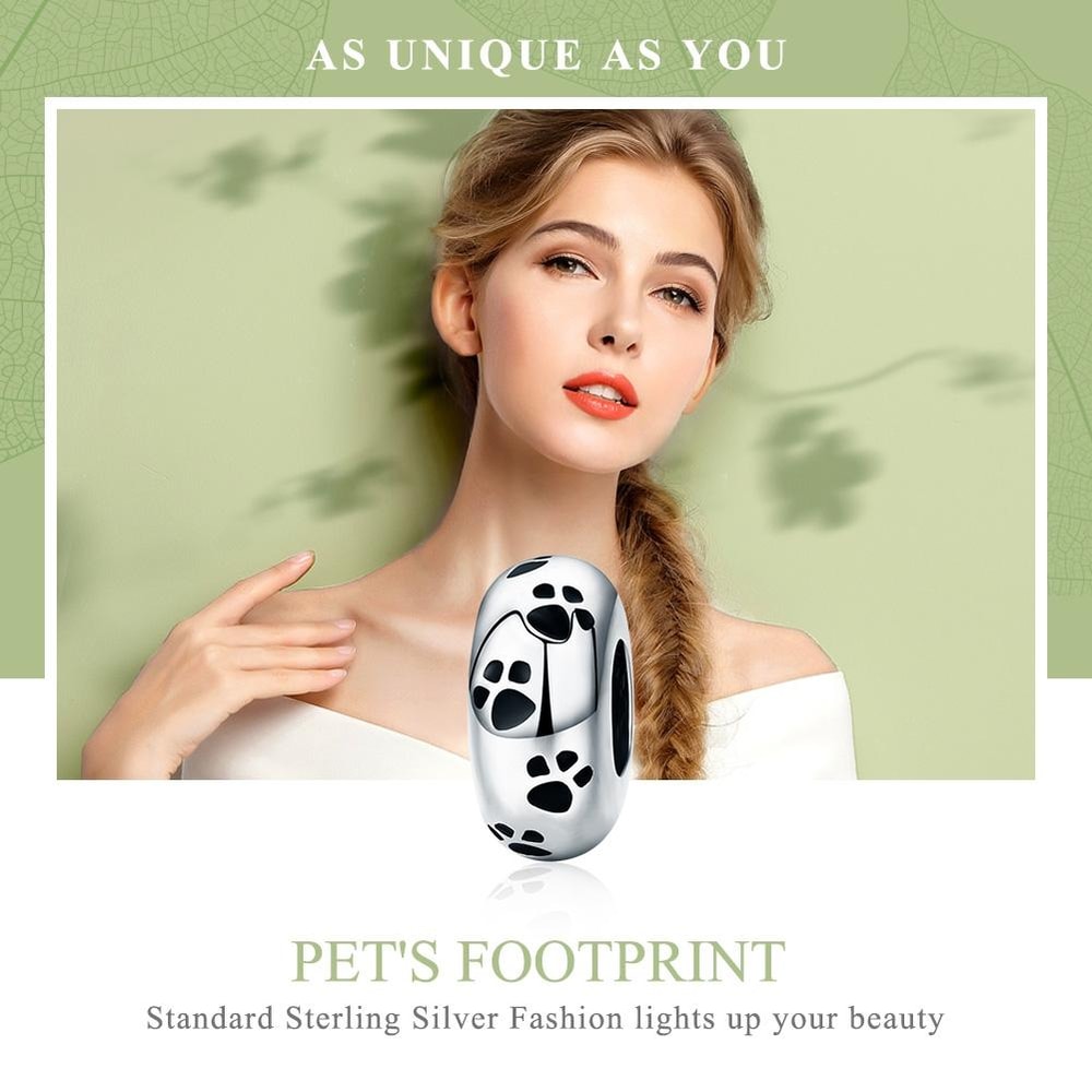 Sterling Silver Paw Print Charm Bead For Pet Lover DIY Bracelets 2