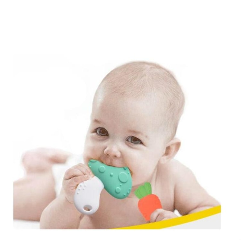 Baby Silicone Teether Toy Mushroom & Veggie Chew Toy for Teething Relief, Gum Massage & Sensory Development