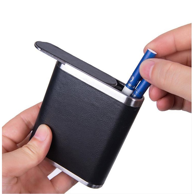 Luxury Cigarette Case For Men Slim 20 Cigarette Holder With PU Leather Metal CrushProof Design 3