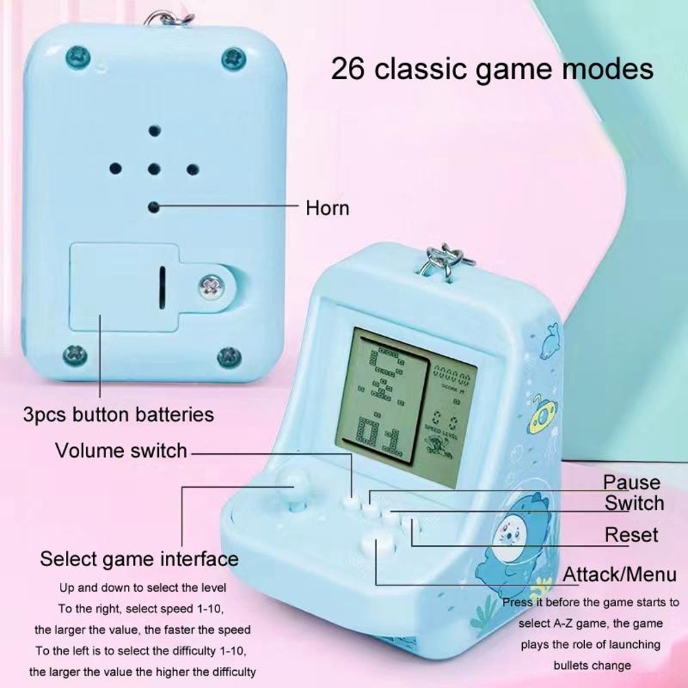 Mini Arcade Game Keychain Portable Retro Handheld Toy with Classic Games Gift for Kids