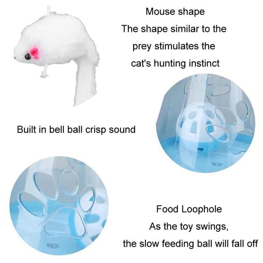 Interactive Cat Treat Dispensing Tumbler & Wand Cat Toy for Boredom Relief and Exercise