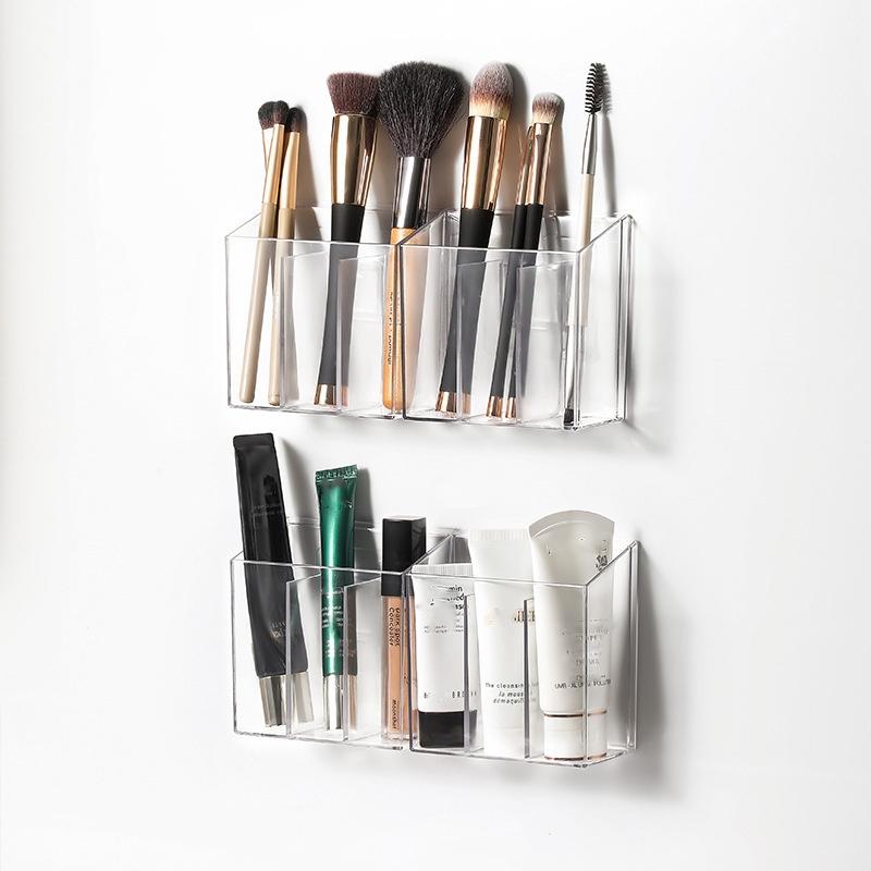 Wall Mounted Clear Cosmetic Organizer 3 Compartment Makeup Storage Box 0
