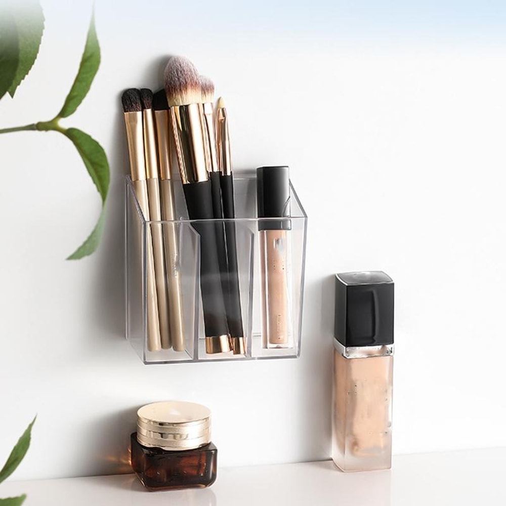 Wall Mounted Clear Cosmetic Organizer 3 Compartment Makeup Storage Box 1