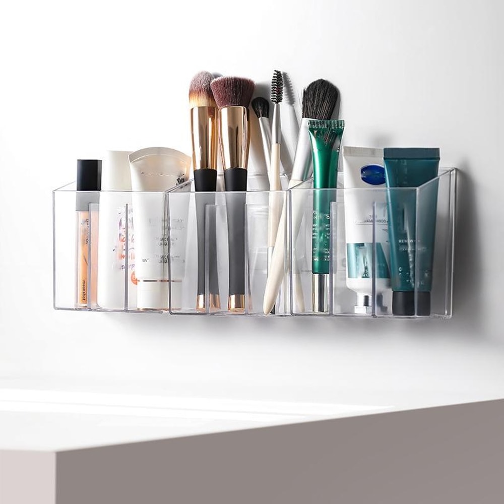 Wall Mounted Clear Cosmetic Organizer 3 Compartment Makeup Storage Box 4