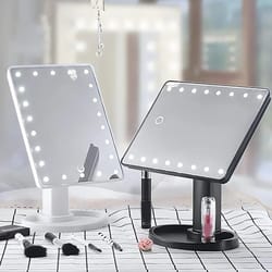 led lighted makeup mirror with storage base & touch control, rotatable vanity mirror