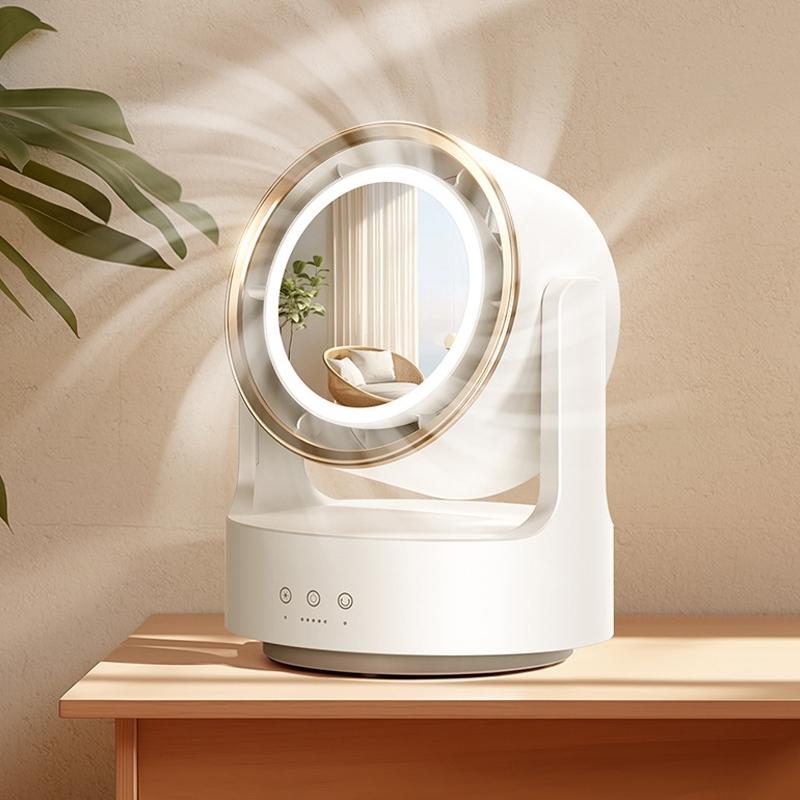 3in1 Bladeless Desk Fan With LED Light And Mirror USB Portable Quiet Air Circulator 1