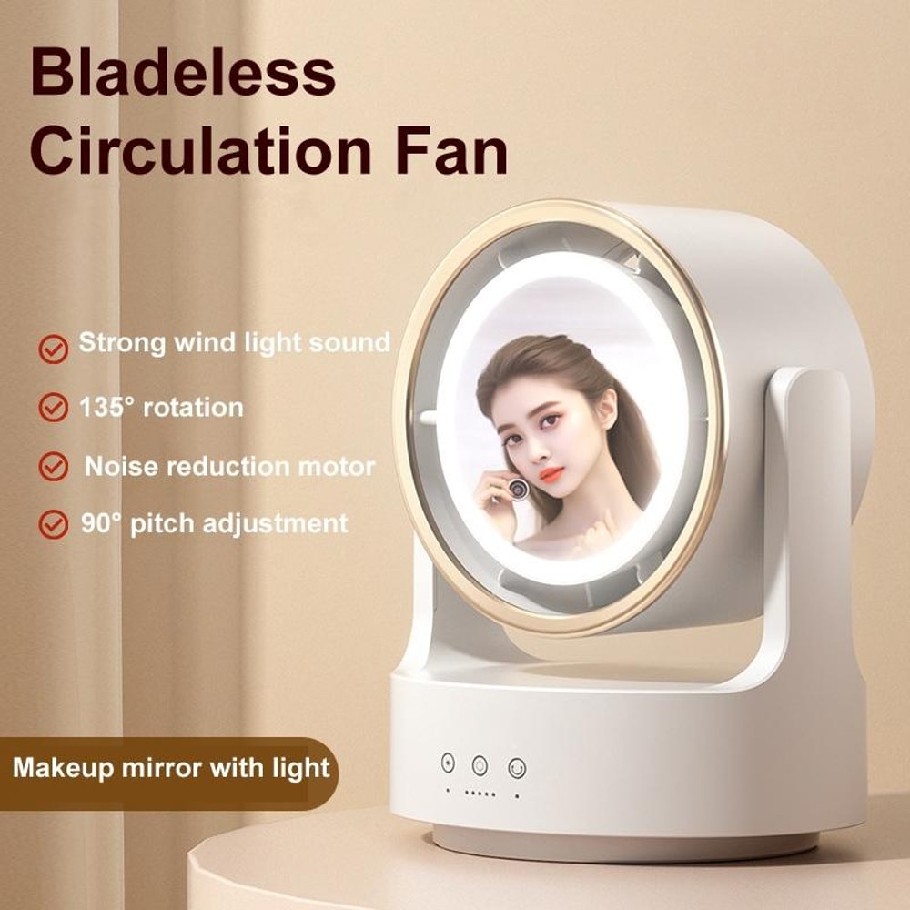 3in1 Bladeless Desk Fan With LED Light And Mirror USB Portable Quiet Air Circulator 2
