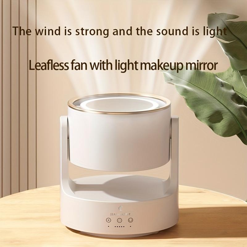 3in1 Bladeless Desk Fan With LED Light And Mirror USB Portable Quiet Air Circulator 3
