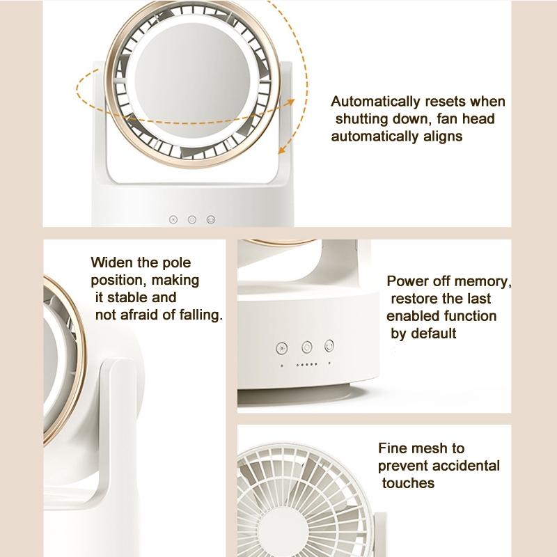 3in1 Bladeless Desk Fan With LED Light And Mirror USB Portable Quiet Air Circulator 7