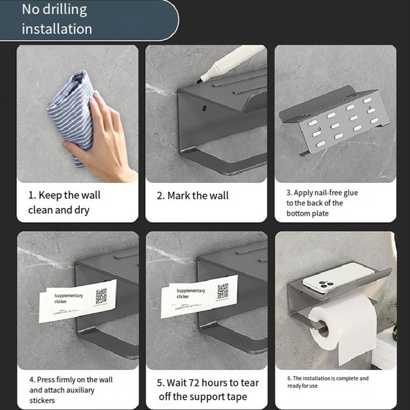 Adhesive Toilet Paper Holder With Shelf Rustproof Bathroom Storage Organizer 1