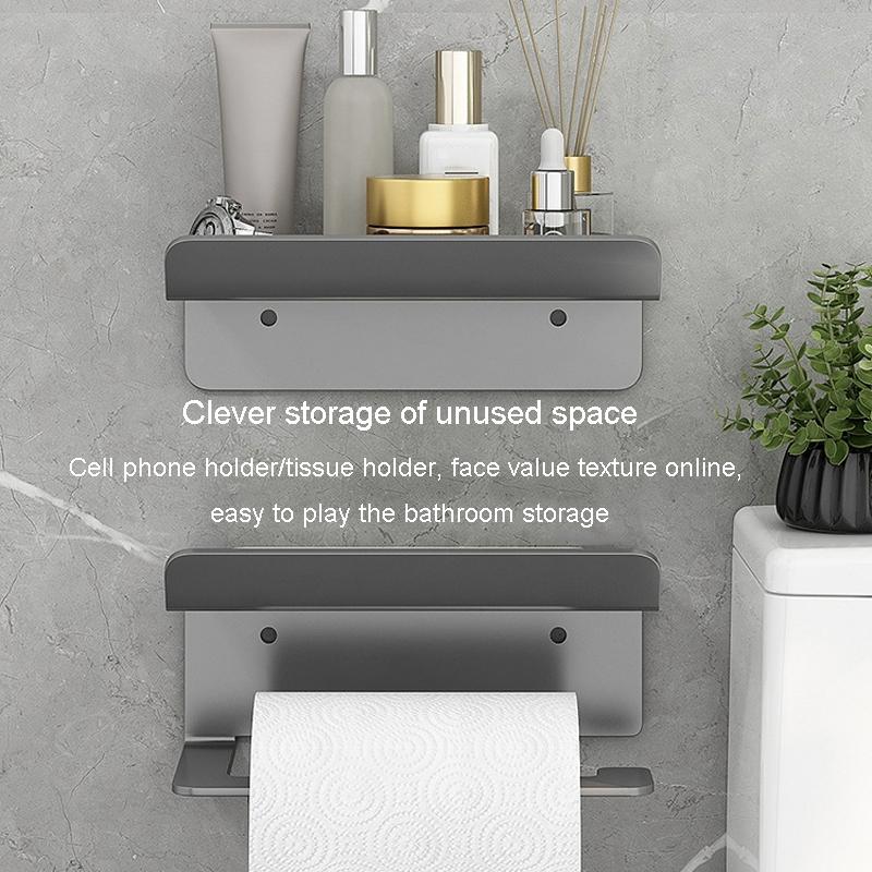 Adhesive Toilet Paper Holder With Shelf Rustproof Bathroom Storage Organizer 5
