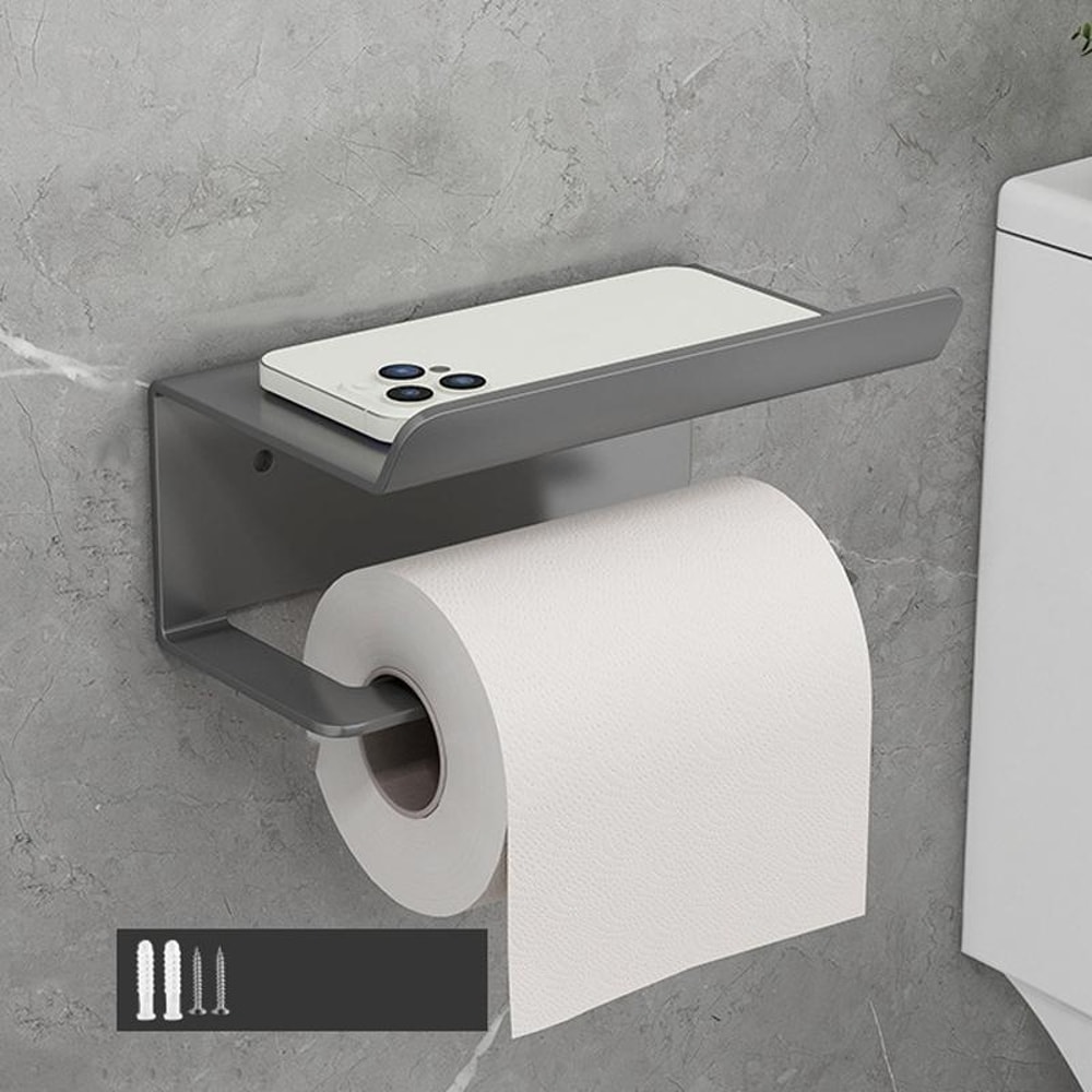 Adhesive Toilet Paper Holder with Shelf Rustproof Bathroom Storage Organizer