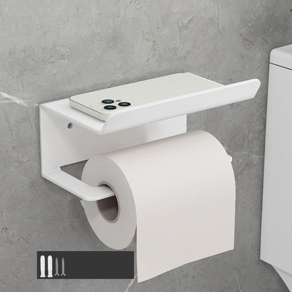 Adhesive Toilet Paper Holder With Shelf Rustproof Bathroom Storage Organizer 13