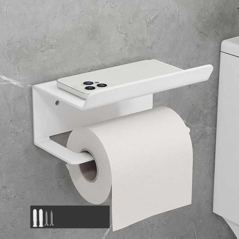 Adhesive Toilet Paper Holder With Shelf Rustproof Bathroom Storage Organizer 13
