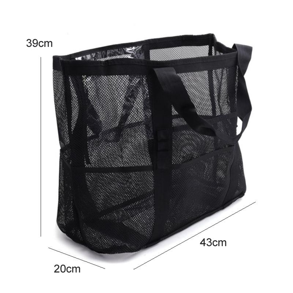 Large Capacity Mesh Beach Tote Bag, Lightweight Swimming Tote Bag with Storage Organizer