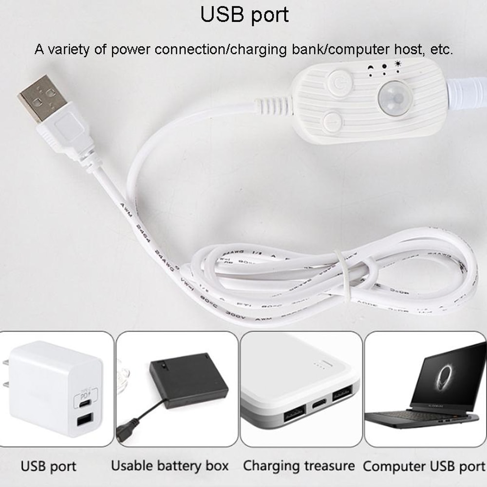 Motion Sensor LED Light Strip USB Rechargeable Warm White Flexible 2M Closet Night Light