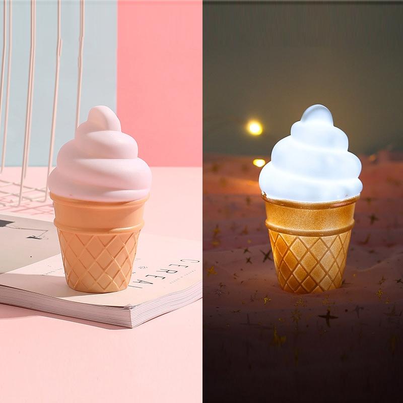 Cartoon Ice Cream LED Night Light Set for Kids Bedroom Decorative Ambient Lamp