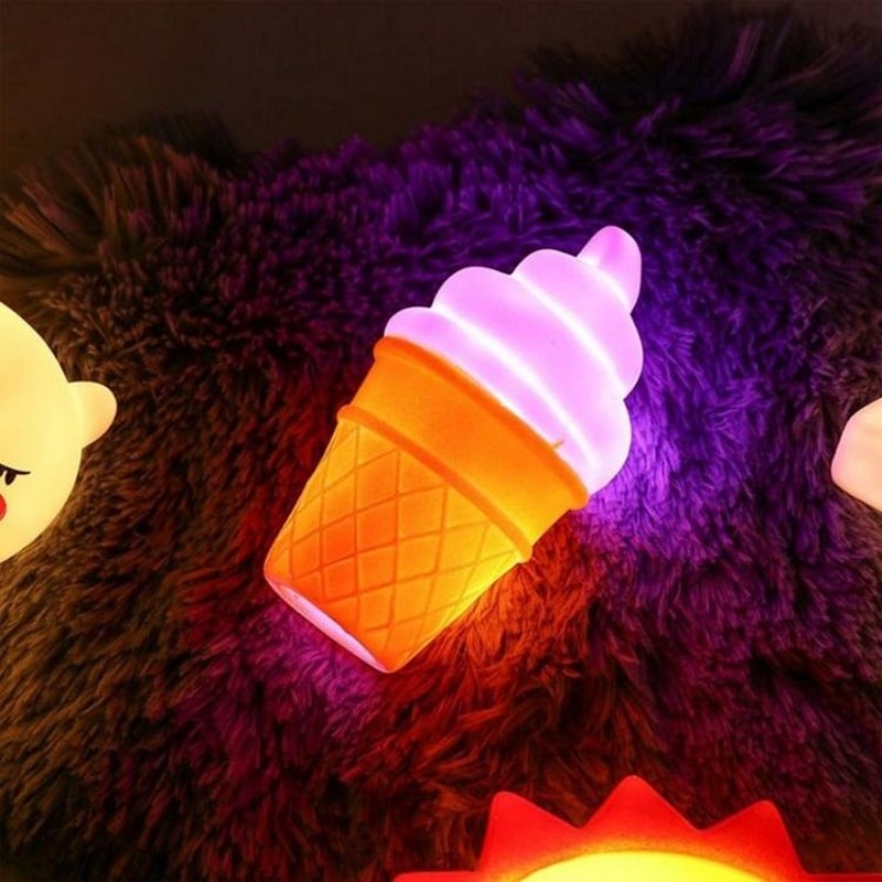 Cartoon Ice Cream LED Night Light Set for Kids Bedroom Decorative Ambient Lamp