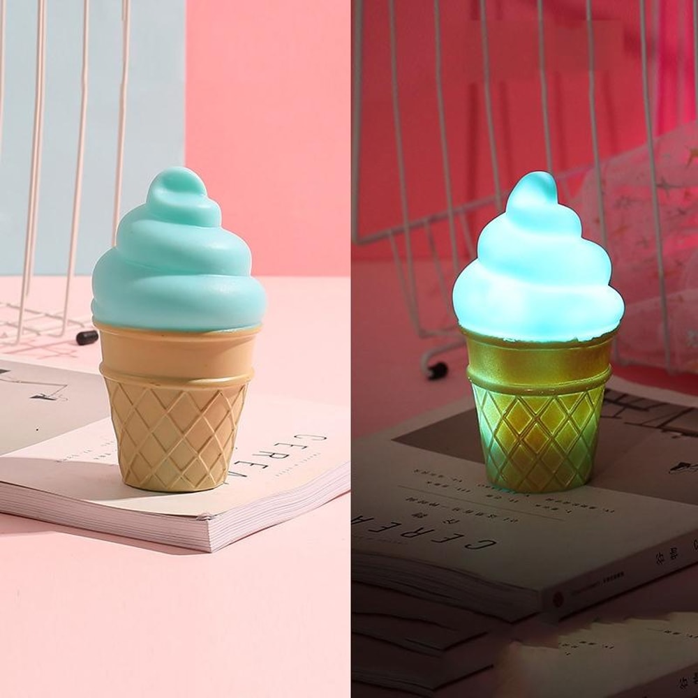 Cartoon Ice Cream LED Night Light Set for Kids Bedroom Decorative Ambient Lamp